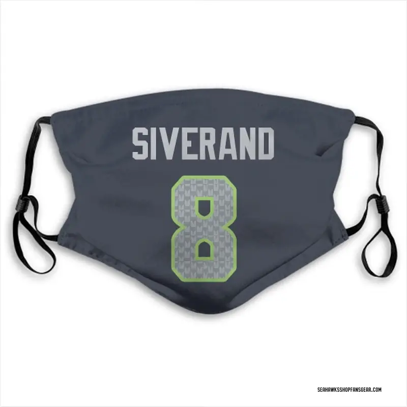 Seattle Seahawks Kemah Siverand Navy Jersey Name & Number Face Mask
